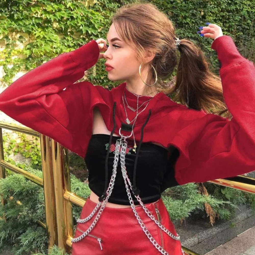 Woman Cropped Hoodie - Red